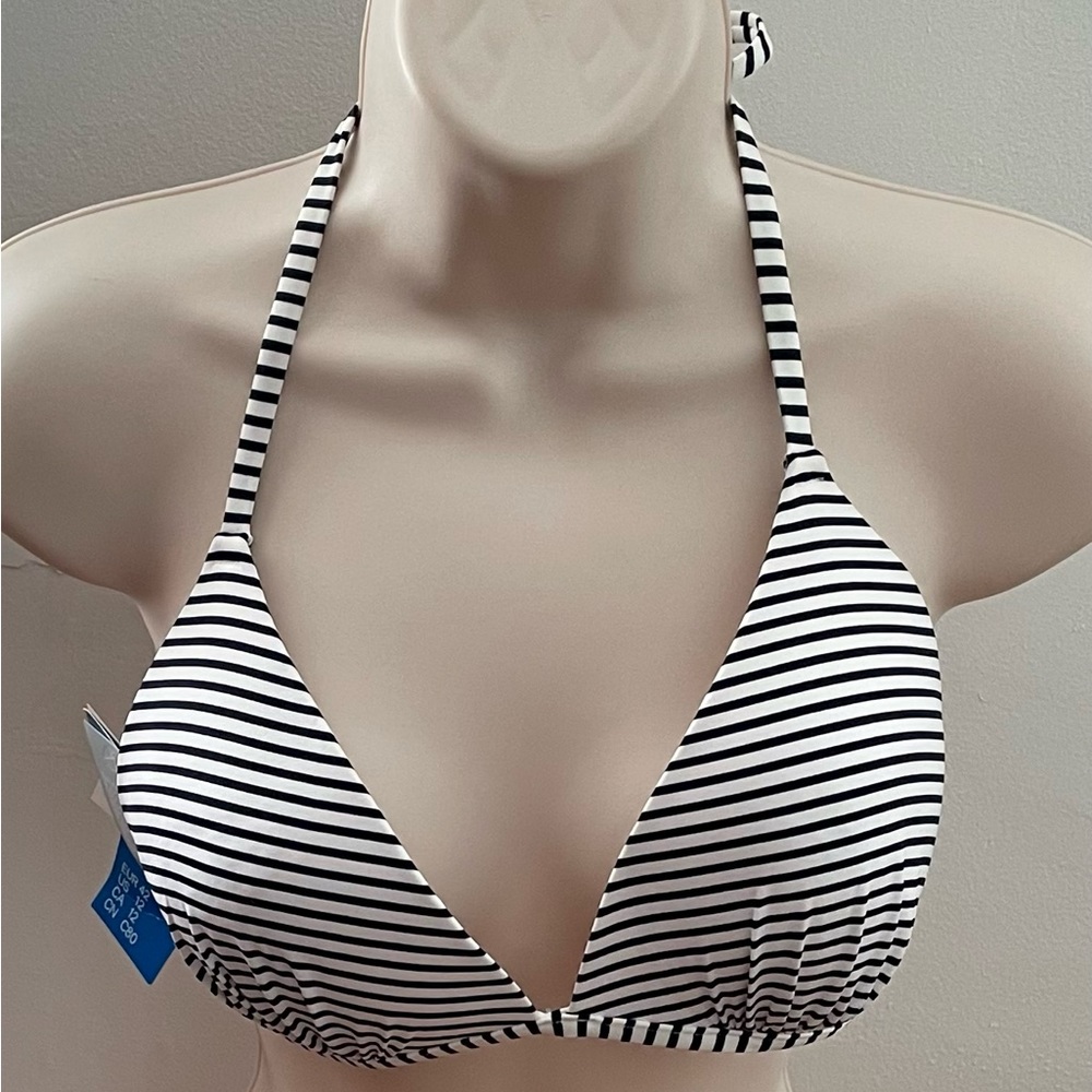 NWT H&M striped black and white push-up triangle light lift bikini top, size 12